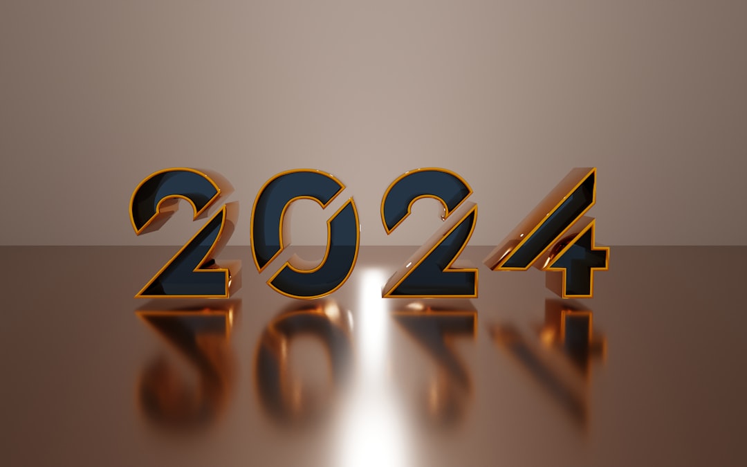 푸른 배경에 3D 숫자 2024가 돋보이게 놓여 새해를 상징하며 향후 증시와 금리·환율 투자전망을 연상시키는 장면으로 보임